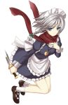  apron blue_eyes braid izayoi_sakuya knife maid maid_headdress pocket_watch scarf short_hair silver_hair solo takemori_shintarou touhou watch 