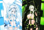  2girls breasts flat_chest gloves green_eyes large_breasts long_hair multiple_girls original pupps smile trap twintails white_hair 