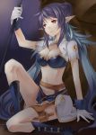  blue_hair boots breasts bustier cleavage convenient_leg gloves judith kontore large_breasts lingerie long_hair midriff navel pointy_ears red_eyes smile solo tales_of_(series) tales_of_vesperia underwear weapon white_gloves 