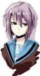  brown_eyes cardigan grey_hair masa_(geminiblog) nagato_yuki purple_hair school_uniform short_hair solo suzumiya_haruhi_no_yuuutsu 