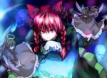  artist_request bow braid cat_ears cat_tail hair_bow hair_ribbon kaenbyou_rin multiple_tails red_eyes red_hair redhead ribbon short_hair tail tewisen touhou twin_braids twintails zombie_fairy 