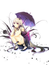  crown einlee flower gloves long_hair original otacool purple_eyes simple_background solo squatting umbrella violet_eyes 