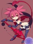 demon_girl disgaea earrings elbow_gloves etna gloves highres jewelry kd nippon_ichi pointy_ears polearm red_eyes red_hair redhead skirt solo tail tail_raised thigh-highs thighhighs twintails weapon wings
