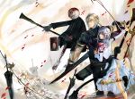  blonde_hair blue_eyes book dress emil flower grey_hair kaine_(nier) long_hair nier nier_(character) ponytail short_hair sword weapon 