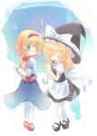  alice_margatroid blonde_hair blue_eyes doll kirisame_marisa multiple_girls omiso omiso_(omiso) rain touhou umbrella yellow_eyes yuri 