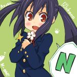  blush flower k-on! long_hair nakano_azusa open_mouth plover red_eyes school_uniform smile solo twintails 