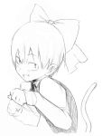  bow cat_pose cat_tail fang gegege_no_kitarou hair_bow hair_ribbon monochrome nanashin nekomusume open_mouth paw_pose pointy_ears ribbon short_hair sketch slit_pupils smile solo tail 