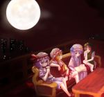  bad_id balcony book couch cup flandre_scarlet hong_meiling moon multiple_girls nagiyuri patchouli_knowledge remilia_scarlet table touhou 