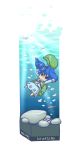  arms_up backpack bag blue_eyes blue_hair chibi fish gurageida hair_bobbles hair_ornament hat highres kawashiro_nitori key open_mouth rock solo touhou twintails underwater water 