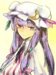  crescent crescent_moon expressionless hat long_hair nakatani patchouli_knowledge portrait purple_eyes purple_hair ribbon solo touhou traditional_media violet_eyes 