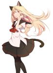  blonde_hair cat_ears cat_tail hair_flip long_hair nakatani original pantyhose red_eyes school_uniform serafuku solo tail 