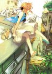  barefoot blue_eyes bunny chinese_clothes city cityscape couch drainpipe feet gintama hair_bun jikayahato kagura_(gintama) legs power_lines red_hair redhead single_shoe sitting solo toes umbrella 