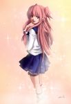  highres long_hair looking_back pink_eyes pink_hair school_uniform serafuku shin_(shin0719) yui_(angel_beats!) 