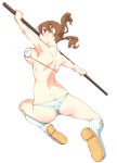  boots butt_crack glasses jumping oono_tsutomu oono_tutomu polearm swimsuit twintails weapon 