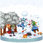 daiyousei lowres pedoroiya pixel_art rumia snow snowman team_9 touhou wriggle_nightbug 