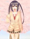  black_hair k-on! long_hair miniskirt nakano_azusa necktie school_uniform skirt solo sweater tears twintails 
