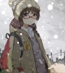  ayase08 blush glasses highres original pun2 school_uniform snow solo 