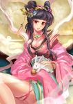  breasts bunny chang'e chinese_clothes cleavage goddess japanese_clothes kimono long_hair moon_rabbit mooncake original rabbit red_eyes solo suoni_(deeperocean) 