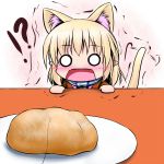  1girl animal_ears blush bread cat_ears cat_tail chibi cream_puff food hoshizuki_(seigetsu) kemonomimi_mode mizuhashi_parsee o_o puru-see scarf seigetu string surprised tail touhou trembling 