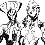  bodysuit breasts character_request helmet mag_(warframe) monochrome sketch tsukudani_(coke-buta) warframe 