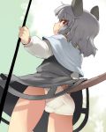 animal_ears ario ass capelet from_below grey_hair mouse_ears mouse_tail nazrin panties red_eyes short_hair solo tail tail_raised touhou underwear upskirt white_panties