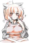  blonde_hair bow breasts colored_pencil_(medium) hair_bow hand_on_own_face hand_to_face kurodani_yamame large_breasts oka_(artist) oka_(bananashoe) red_eyes simple_background sketch solo touhou traditional_media 