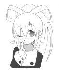  face hair_ribbon heart long_hair monochrome nanashin open_mouth poking ponytail ribbon rockman rockman_(classic) rockman_(original) roll smile solo wink 