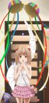  birthday blush brown_eyes brown_hair camisole character_request confetti dokipara door hair_bobbles hair_ornament hands_together open_mouth original ribbon skirt solo twintails yoropa 