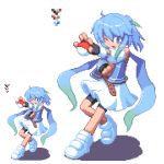  aruha blue_hair holding holding_poke_ball lowres original pixel_art poke_ball pokemon skirt transparent_background yuuhi_aruha 