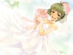  akizuki_ryou antenna_hair bare_shoulders blush bouquet bridal_veil brown_eyes brown_hair crossdressinging dress flower hair_ornament idolmaster idolmaster_dearly_stars itsuki_(otsugei) jewelry male necklace open_mouth otsugei short_hair solo tears trap veil wedding_dress 