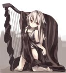  harp instrument kneeling long_hair original porifonika red_eyes solo white_hair 