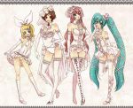  aqua_eyes aqua_hair blonde_hair brown_hair elbow_gloves flower frills gloves hair_flower hair_ornament hair_ribbon hat hatsune_miku kagamine_rin lace lace-trimmed_thighhighs legs lingerie long_hair megurine_luka meiko mini_top_hat multiple_girls nightcat pink_hair red_eyes ribbon short_hair smile teddy thigh-highs thighhighs top_hat twintails underwear very_long_hair vocaloid zettai_ryouiki 