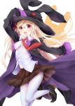  :3 glasses hat long_hair majolica_le_fay mijinkouka necktie ookami-san pantyhose purple_eyes school_uniform skirt sleeves_past_wrists tights toka violet_eyes white_legwear white_pantyhose witch_hat 