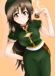  :3 alternate_costume alternate_hair_color asatana bad_id breasts brown_eyes brown_hair china_dress chinese_clothes choker cleavage cleavage_cutout hand_on_hip hat hong_meiling large_breasts long_hair ribbon smile solo takoyaki touhou 