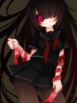  black_legwear black_pantyhose black_sclera hair_over_one_eye jpeg_artifacts kito long_hair original pantyhose red_eyes ribbon school_uniform serafuku solo very_long_hair 