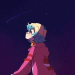  linaria_(ookinahitomi) looking_up multicolored_hair nia_teppelin night shooting_star short_hair sky solo symbol-shaped_pupils tengen_toppa_gurren_lagann two-tone_hair young 