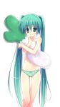  aqua_eyes aqua_hair bad_id hatsune_miku kepon long_hair navel panties pillow pillow_hug simple_background solo spring_onion striped striped_panties themed_object topless twintails underwear underwear_only very_long_hair vocaloid 