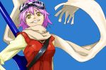  bass_guitar flcl gloves goggles goggles_on_head haruhara_haruko instrument pink_hair rickenbacker scarf shiba_murashouji short_hair smile vest yellow_eyes 