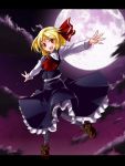 blonde_hair cloud clouds dress fang flying full_moon hair_ribbon kimagure_ringo letterboxed moon night open_mouth outstretched_arms pantyhose red_eyes ribbon rumia short_hair smile solo spread_arms touhou 