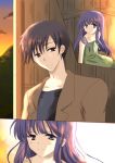  akasaka_mamoru bus_stop cloud clouds collarbone couple delusion_syndrome dress furude_rika higurashi_no_naku_koro_ni hime_cut long_hair mountain purple_eyes purple_hair red_eyes sitting sky smile solo sundress sunset the_coming violet_eyes 