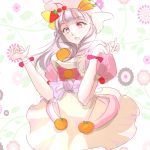  bow carrot cherry cooking_idol_ai!_mai!_main! cosplay dress food fruit hat hiiragi_mine hiiragi_mine_(cosplay) ice2002 idolmaster long_hair orange red_eyes shijou_takane silver_hair solo strawberry wrist_cuffs 