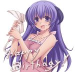  bad_id hanyuu happy_birthday hasu_(hk_works) higurashi_no_naku_koro_ni horns icing long_hair naked_apron pastry_bag purple_eyes purple_hair violet_eyes 