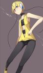  6942 bare_shoulders black_pantyhose blonde_hair blue_eyes bob_cut cable choker electricity en@rain gym_leader halterneck headphones high_heels kamitsure_(pokemon) pantyhose poke_ball pokemon pokemon_(game) pokemon_black_and_white pokemon_bw shoes short_hair solo tubetop vest 