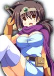  bag belt breasts brown_eyes brown_hair cape circlet cleavage dragon_quest dragon_quest_iii gloves large_breasts legs long_hair long_legs purse roto sage_(dq3) sword taut_shirt thigh-highs thighhighs thighs weapon zettai_ryouiki 