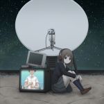  moon satellite_dish school_uniform sitting star television yajirushi yajirushi_(chanoma) 