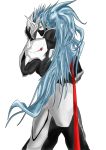 blazblue blue_hair green_eyes hakumen long_hair mask ponytail sword weapon 