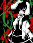  animal_ears black_hair bunny_ears gothic gothic_lolita hand_to_mouth haruyonoto inaba_tewi lolita_fashion rabbit_ears red_eyes short_hair solo touhou 