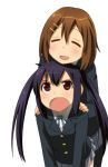  annoyed bad_id blush chin_rest closed_eyes hands_on_shoulders hirasawa_yui k-on! looking_up nakano_azusa open_mouth smile umekichi 