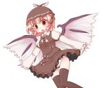  akagaminanoka blush brown_legwear brown_thighhighs dress earrings fuuen_(akagaminanoka) hat jewelry mystia_lorelei panties pantyshot pink_hair red_eyes short_hair solo thigh-highs thighhighs touhou underwear white_panties wings zettai_ryouiki 