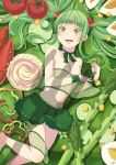  bad_id blush breasts broccoli_(vegetable) carrot choker cleavage green green_eyes green_hair long_hair open_mouth original ribbon ribbon_choker solo tears tomato topless twintails vegetable 